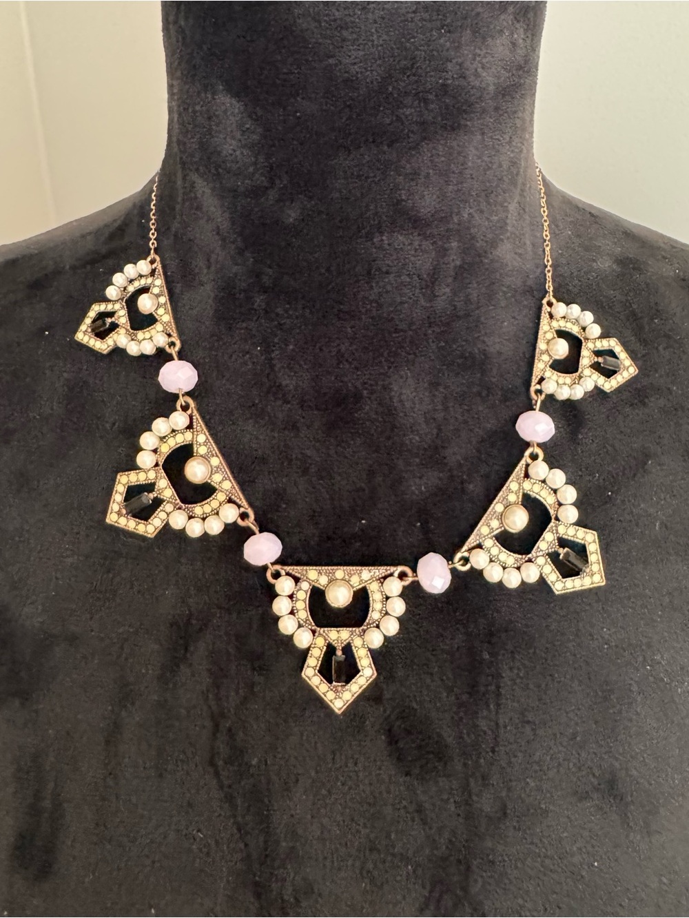 Plunder Gold-Tone Necklace with Pink Beads and White Pearls